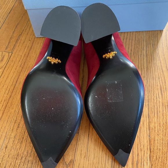 Prada • New Red Suede Block Heels - Picture 3 of 3